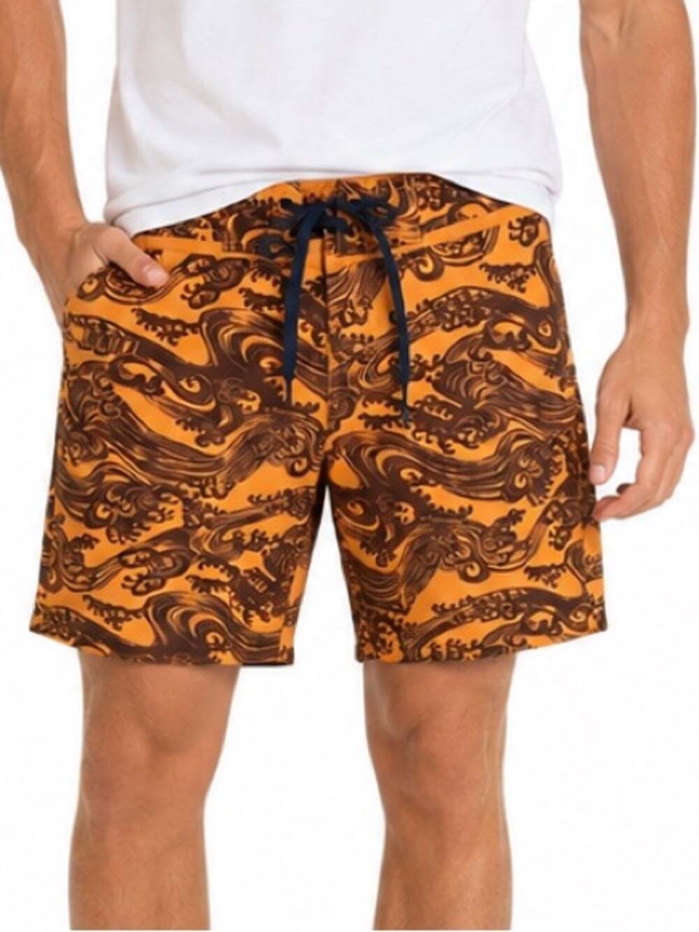 Reyn Spooner Made Hawaii Wave Print Swim Trunks Resort Shorts Mens 30 Orange